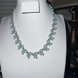 Vintage Signed CORO Necklace  Baby Breath Flower Silver Tone Leaf Textured 17 in